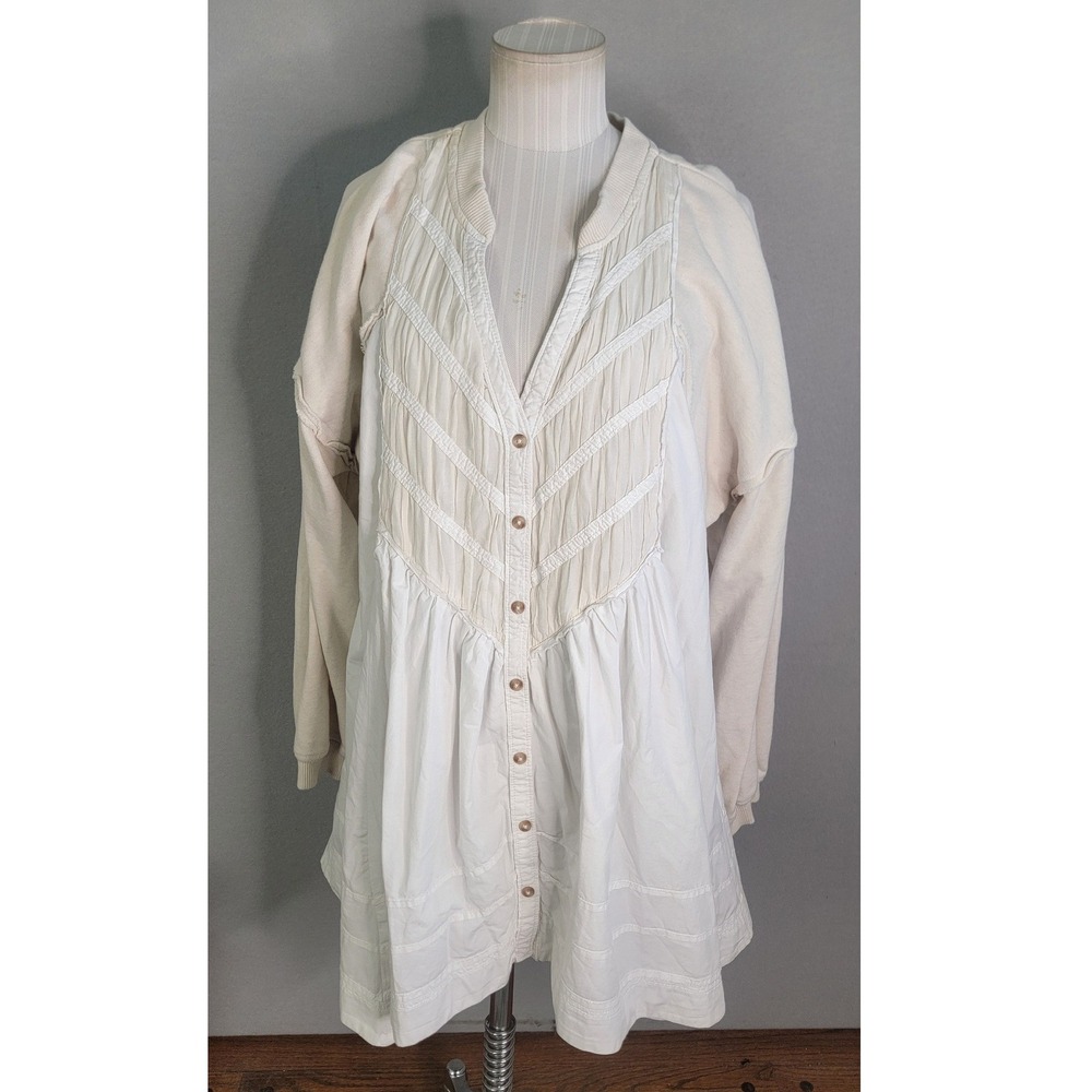 Pilcro Mini Dress Medium Cream Button Front Boho Cotton Women Twofer